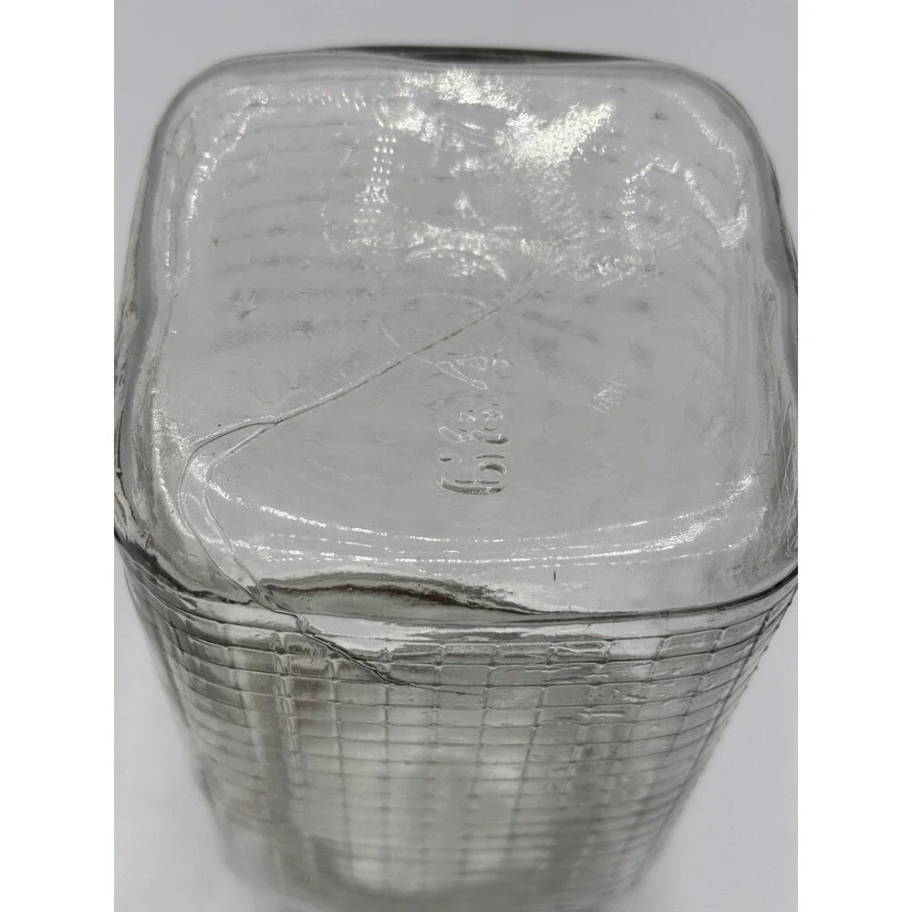 Vintage Square Qt. Jar Waffle/grid Pattern Three Sides Canning/ Coffee Jar
